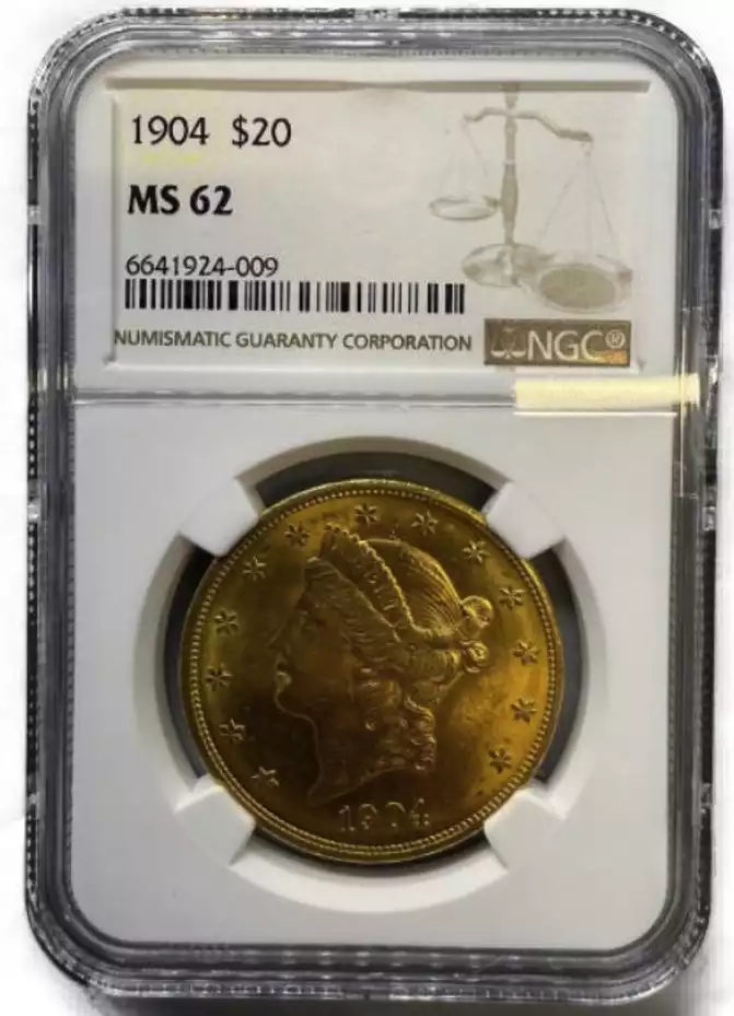 20 dolarów Podwójny Orzeł "Liberty Head" 1904 NGC MS62 - złota moneta