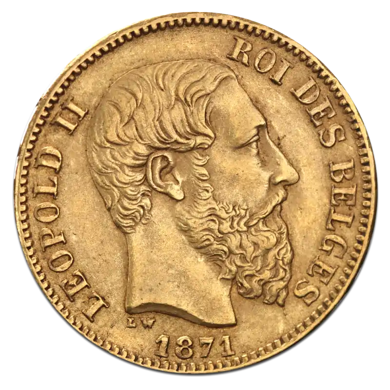 20 Franków Belgijskich Leopold II 1876 - 1882 - złota moneta