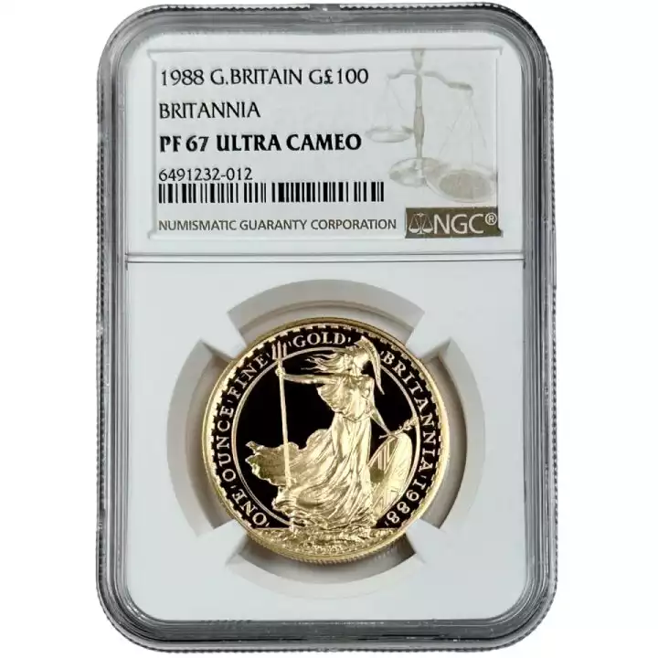 Britannia 1 uncja 1988 PF67 NGC Ultra Cameo - złota moneta