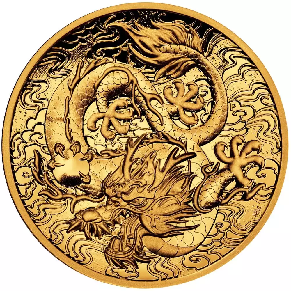 Chińskie Mity i Legendy: Smok 2 uncje 2021 Proof High Relief - złota moneta