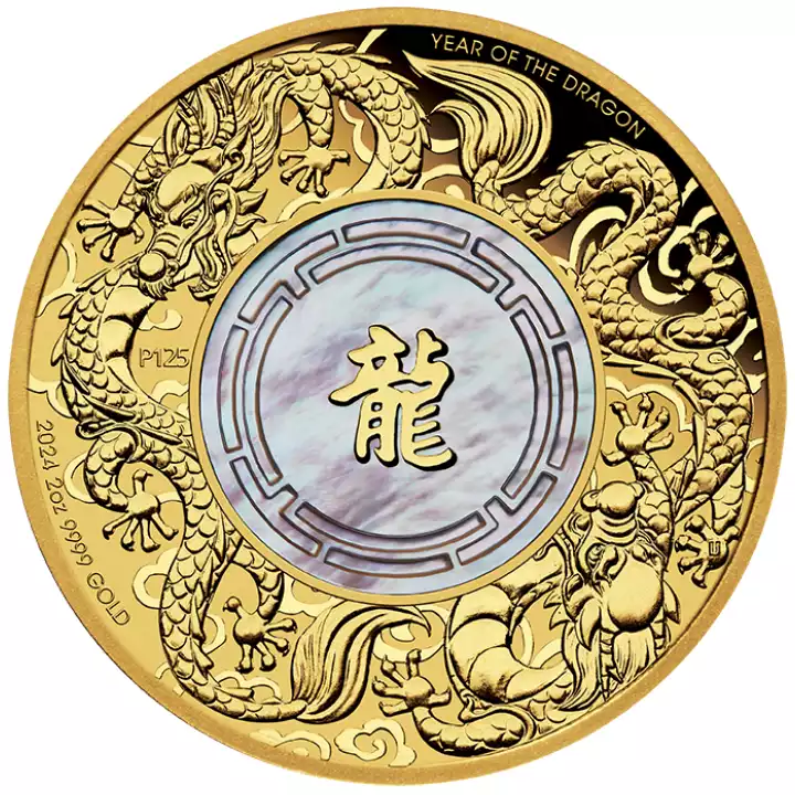 Double Dragon with Mother of Pearl 2 uncje 2024 Proof - złota moneta