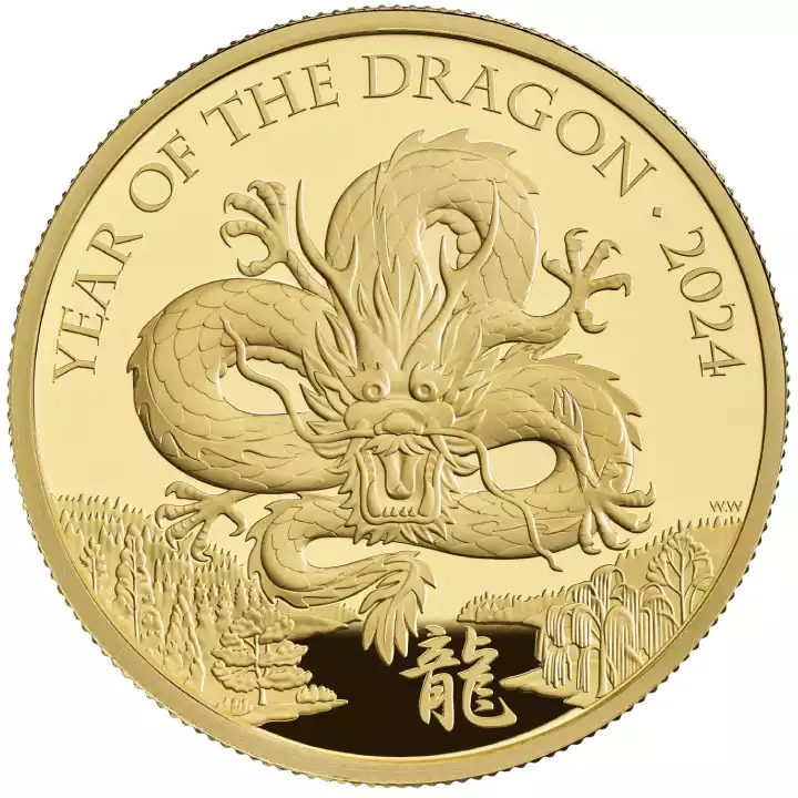 Lunar: Rok Smoka 1 uncja 2024 Proof UK - złota moneta