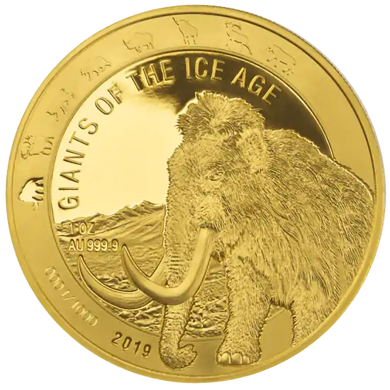 Olbrzymy epoki lodowcowej: Mamut Włochaty 1 uncja 2019 - złota moneta