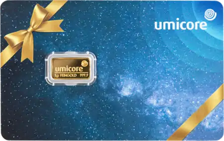 Złota sztabka 1 gram Umicore Gift Card