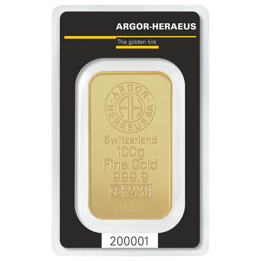 Złota sztabka 100 gramów Argor-Heraeus