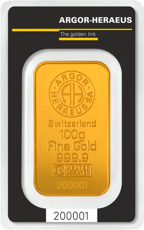 Złota sztabka 100 gramów Argor-Heraeus Kinebar