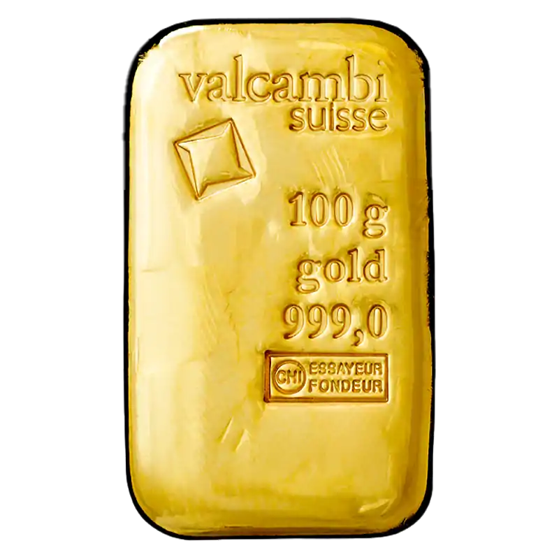 Złota sztabka 100 gramów Valcambi odlewana