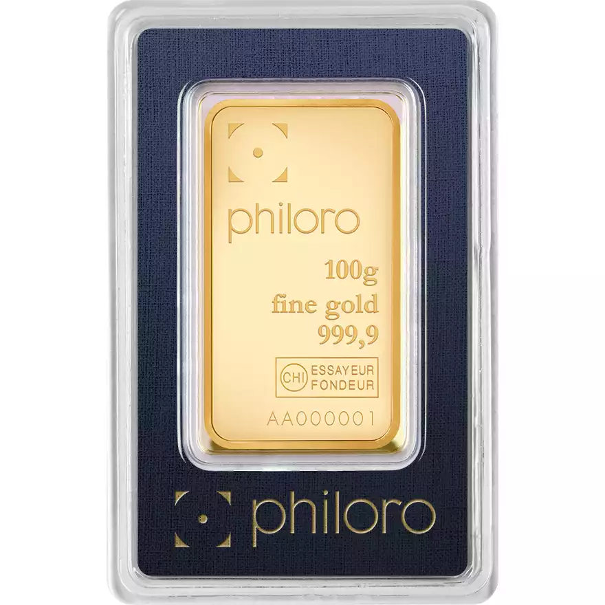 Złota sztabka 100 gramów Valcambi Philoro