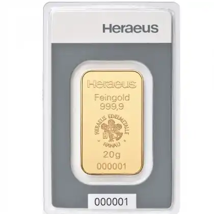Złota sztabka 20 gramów Heraeus
