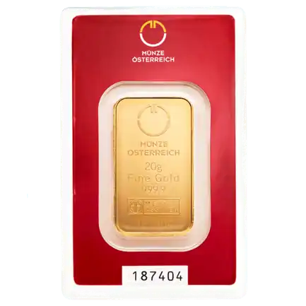 Złota sztabka 20 gramów Münze Österreich