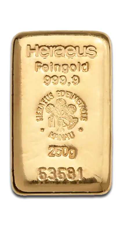 Złota sztabka 250 gramów Heraeus