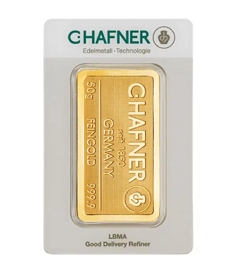 Złota sztabka 50 gramów C.Hafner