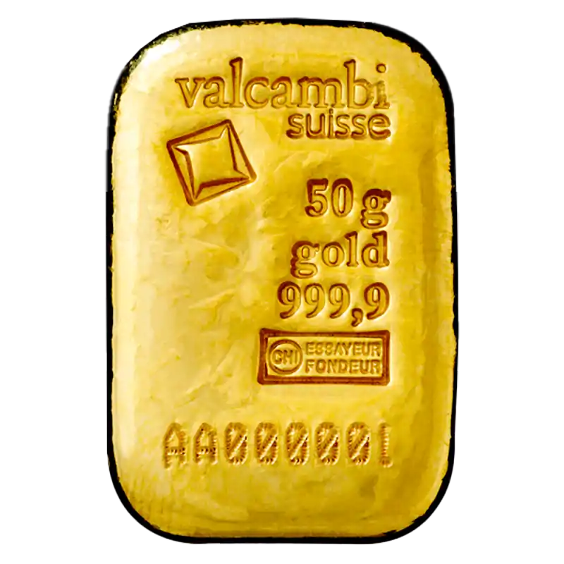 Złota sztabka 50 gramów Valcambi odlewana