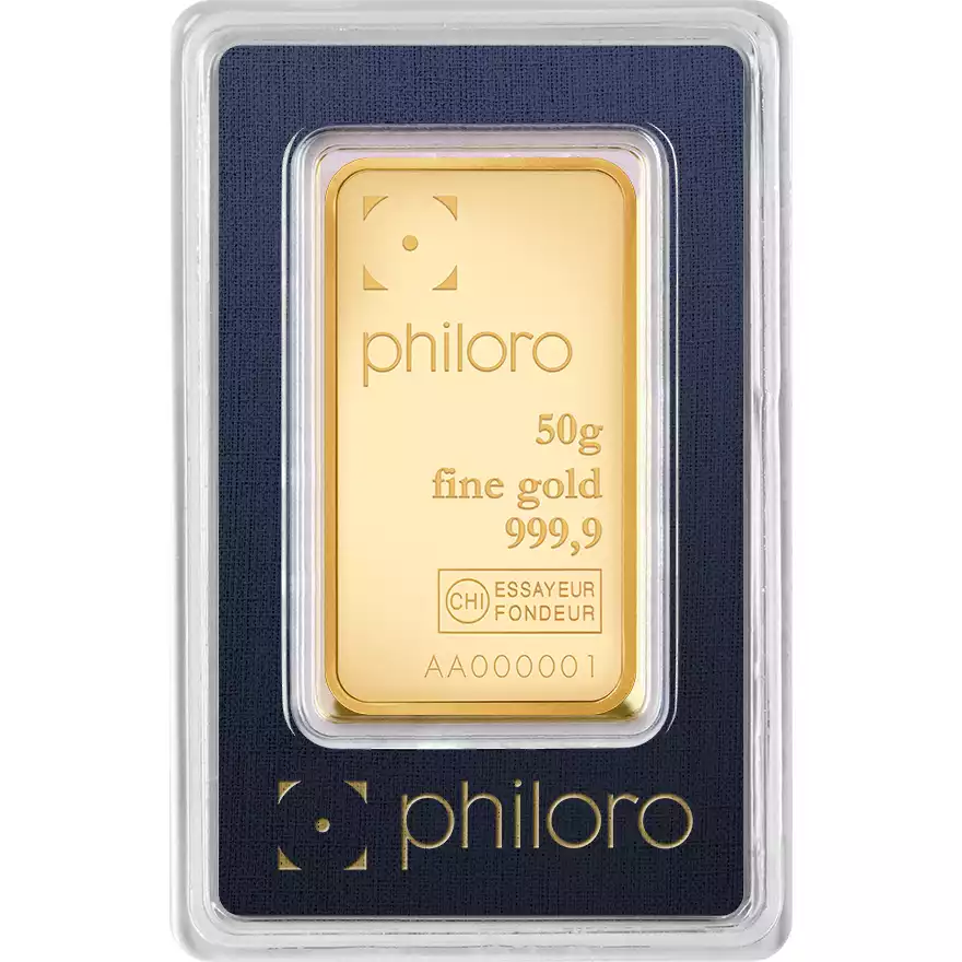 Złota sztabka 50 gramów Valcambi Philoro