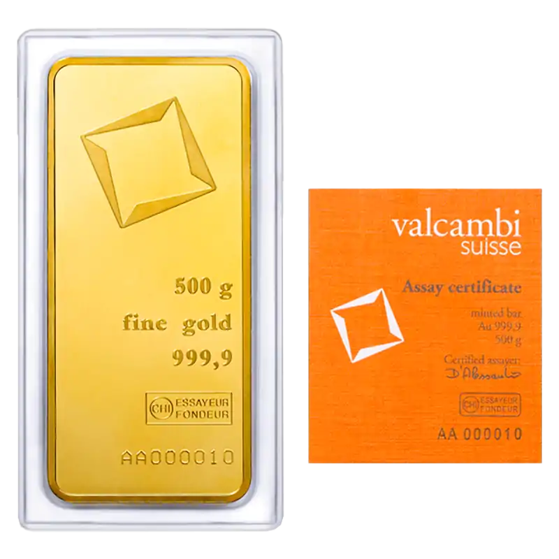 Złota sztabka 500 gramów Valcambi bita