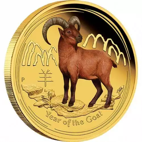 Australijski Lunar - Rok Kozy 2015 1/4 uncji Proof kolorowana- złota moneta