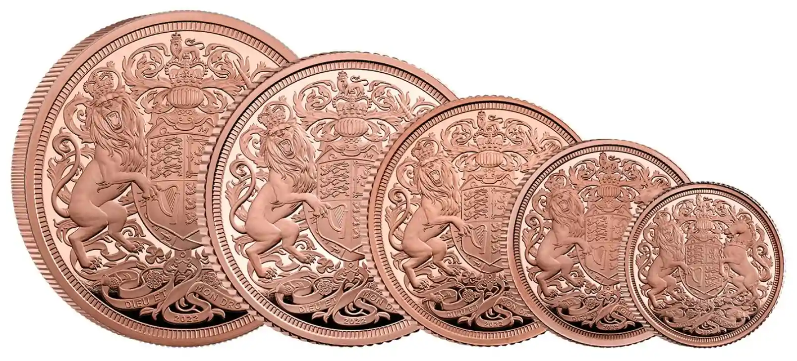 Złoty Brytyjski Suweren 2022 Memoriał Królowej Elżbiety II Proof - zestaw 5 złotych monet