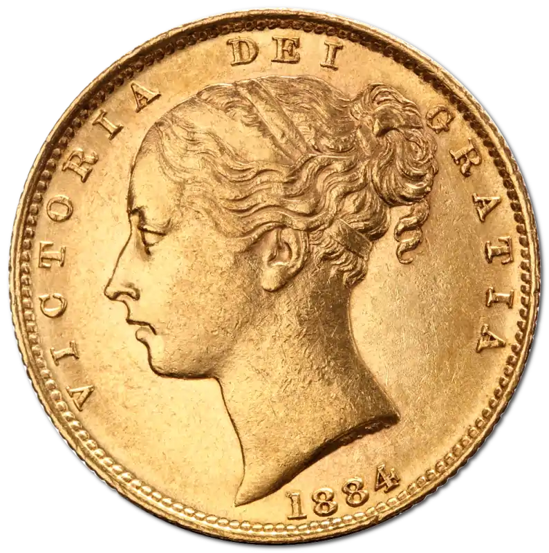 Złoty Brytyjski Suweren – Królowa Wiktoria Rewers Tarcza 1871 - 1887 - złota moneta