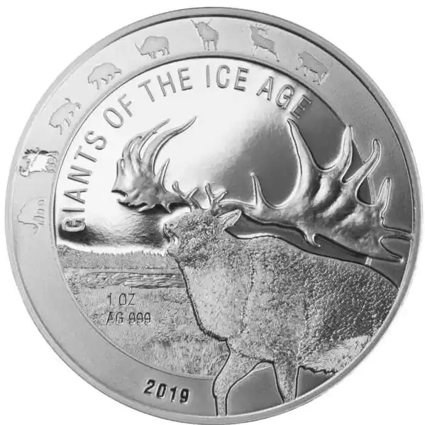 Olbrzymy epoki lodowcowej: Jeleń Olbrzymi 1 uncja 2019 - srebrna moneta