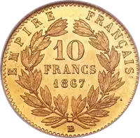 10 Franków Francuskich - Napoleon III rewers