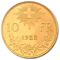 10 Franków Szwajcarskich - Helvetia 1911 - 1922 rewers