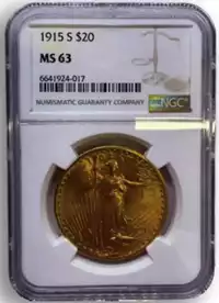 20 dolarów Podwójny Orzeł 1915 S NGC MS63 - złota moneta