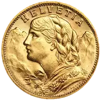 20 Franków Szwajcarskich - Helvetia - złota moneta