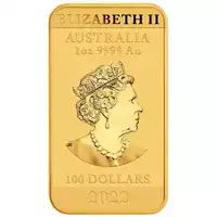 Australijski Smok 1 uncja - prostokątna złota moneta 2022 awers