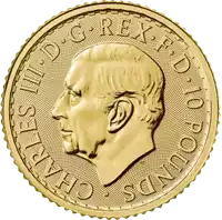 Britannia 1/10 uncji 2024 Król Karol III złota moneta awers