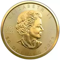 Kanadyjski Liść Klonowy 1 uncja 2023 Single Mine złota moneta awers