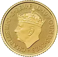 Koronacja Jego Królewskiej Mości Króla Karola III 1/10 uncji 2023 złota moneta awers