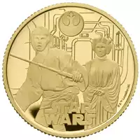 Star Wars Luke Skywalker and Princess Leia 1/4 uncjI 2023 Proof złota moneta rewers