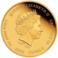 Tuvalu James Bond - Roger Moore kolorowany 1/4 uncji 2023 Proof złota moneta awers