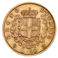 Włoskie 20 Lirów – Wiktor Emanuel II rewers