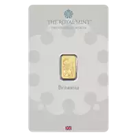 Złota sztabka 1 gram Britannia Royal Mint opakowanie awers