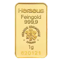 Złota sztabka 1 gram Heraeus