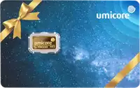 Złota sztabka 1 gram Umicore Gift Card awers