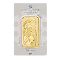 Złota sztabka 1 uncja Britannia Royal Mint opakowanie awers