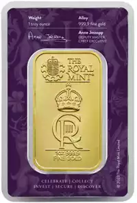 Złota sztabka 1 uncja Koronacja Royal Mint przód