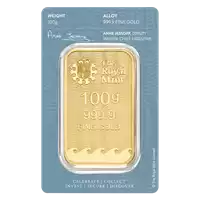 Złota sztabka 100 gramów Britannia Royal Mint opakowanie rewers