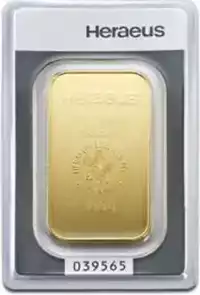Złota sztabka 100 gramów Heraeus awers