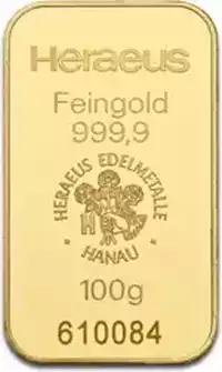 Złota sztabka 100 gramów Heraeus
