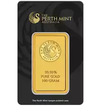 Złota sztabka 100 gramów Perth Mint awers