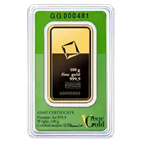 Złota sztabka 100 gramów Valcambi Green Gold rewers