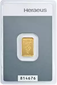 Złota sztabka 2 gramy Heraeus CertiCard