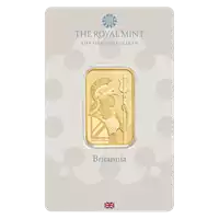 Złota sztabka 20 gramów Britannia Royal Mint opakowanie awers