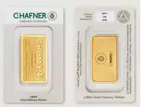 Złota sztabka 20 gramów C.Hafner rewers