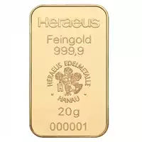 Złota sztabka 20 gramów Heraeus