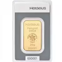 Złota sztabka 20 gramów Heraeus CertiCard