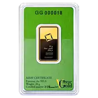 Złota sztabka 20 gramów Valcambi Green Gold rewers
